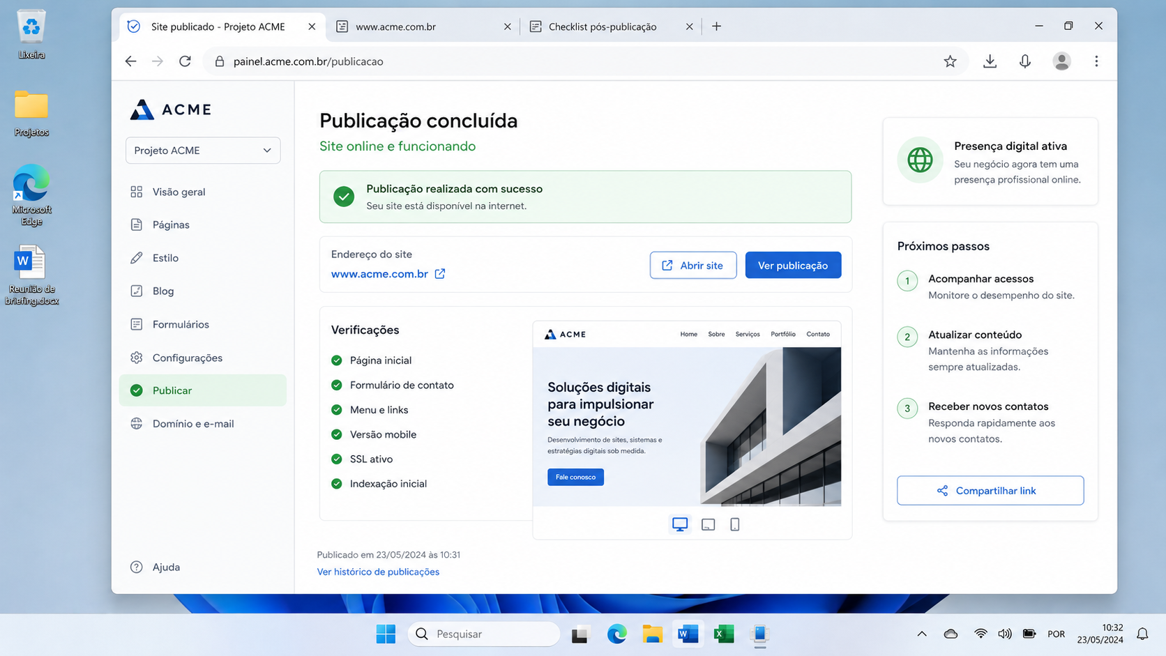 Publicação e suporte
